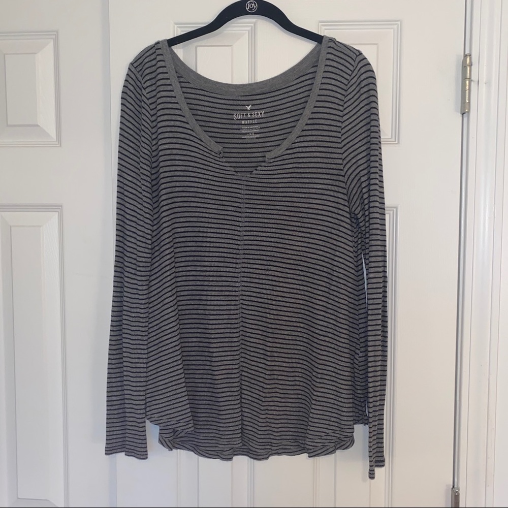 Grey and black striped waffle top